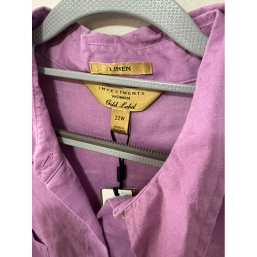 Investments Gold Label Linen Button Down Shirt Orchid Purple 22W Plus Size NWT - Picture 2 of 3